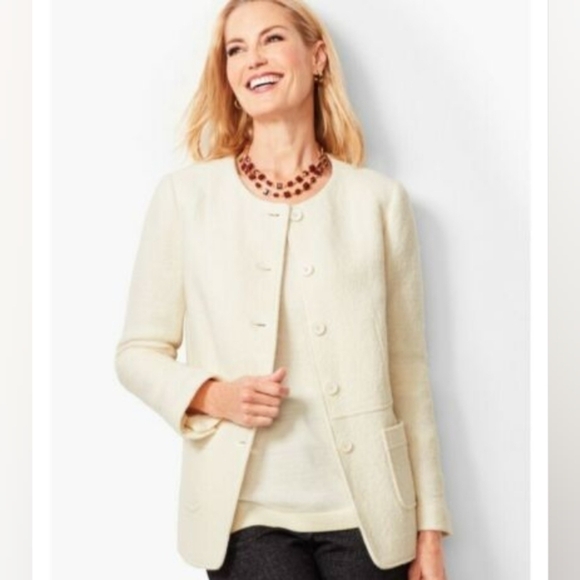 Talbots Cream Boiled Wool Blend Sweater Jacket Cardigan Blazer Size 14 - Picture 1 of 9